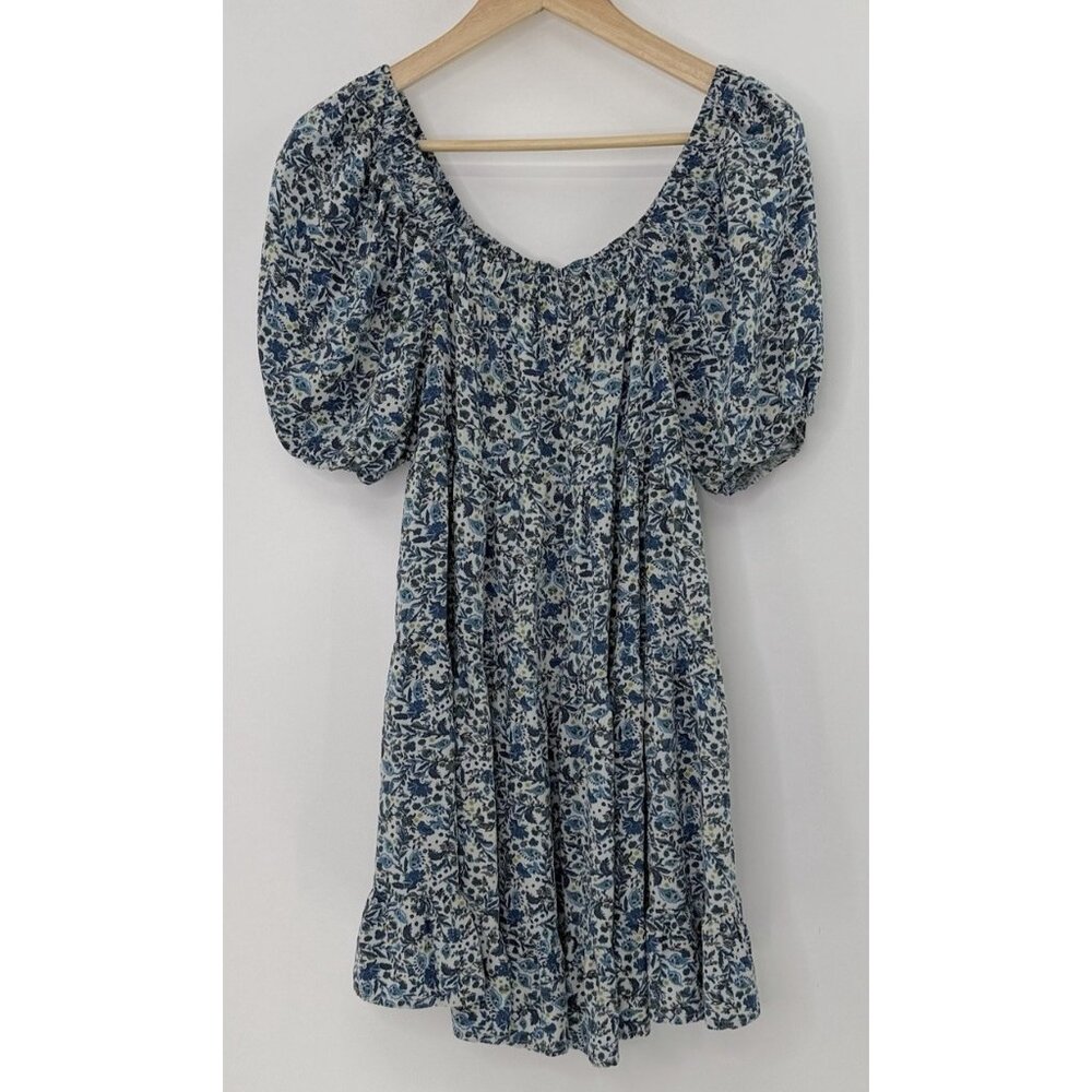 Wild Fable Off The Shoulder Floral Puff Sleeve Blue Mini Dress Sz S‎ Cottagecore - Picture 2 of 11
